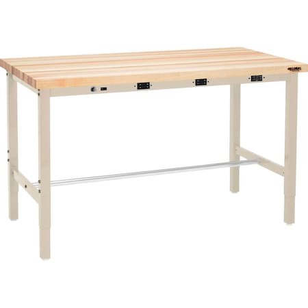 Global Industrial 48 x 30 Adjustable Height Workbench, Power Apron, Maple Square Edge Tan 606982BTNA